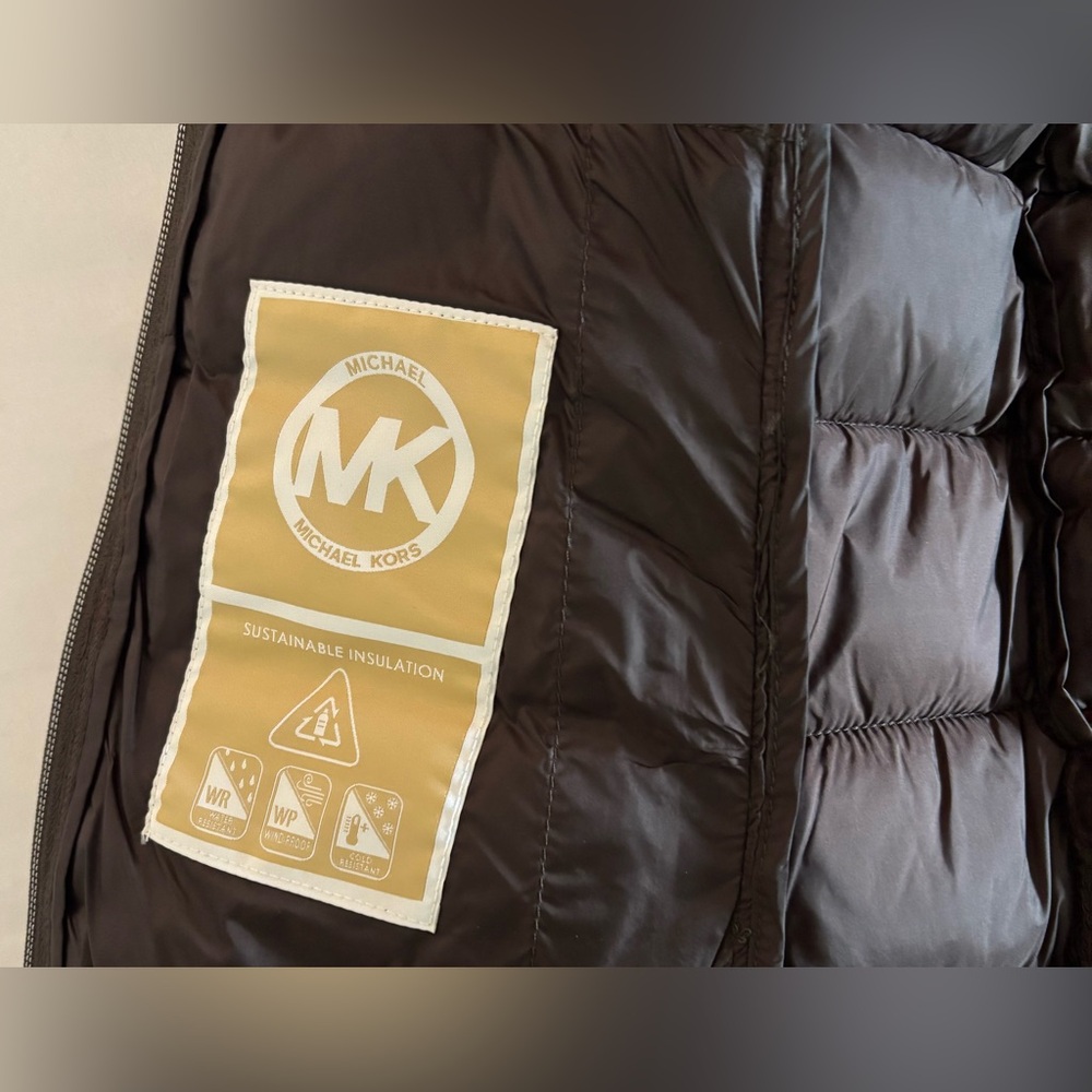 Michael Kors Chocolate Packable MK Puffer Jacket Hood Detachable Coat NWT - Picture 6 of 11
